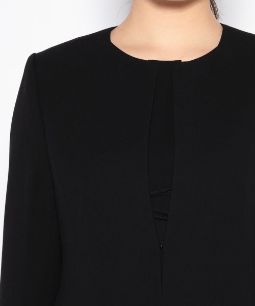 【洗える】【喪服】ノーカラージャケット＆ボウタイ風セミフレアワンピース /レディース/ブラックフォーマル/卒業式（卒園式）入学式（入園式）七五三・お宮参り あり ■なし 喪服 入学式 七五三 卒業式 洗える 卒園式 入園式 ジャケット 東京ソワール デザイン セレモニー 結婚式 お宮参り 礼服 生地感 薄い 厚い 透け感 伸縮性 光沢感 裏生地