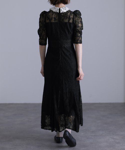 刺繍襟付きレースワンピース 