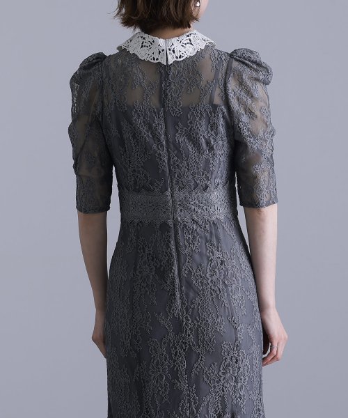 刺繍襟付きレースワンピース 