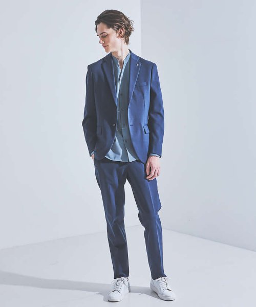 【セットアップ対応/FLEX JACKET】ポンチ シャンブレー ジャケット モデル：H178 B82 W76 H88 着用サイズ：48ネイビー