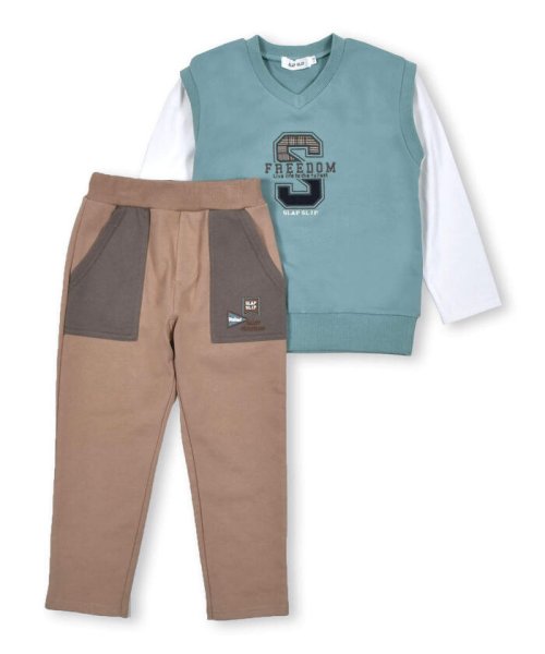 SLAP SLIP(スラップスリップ)/ワッペン 付 ベスト レイヤード 風 長袖 Tシャツ + ポケット 配色 パンツ/img06