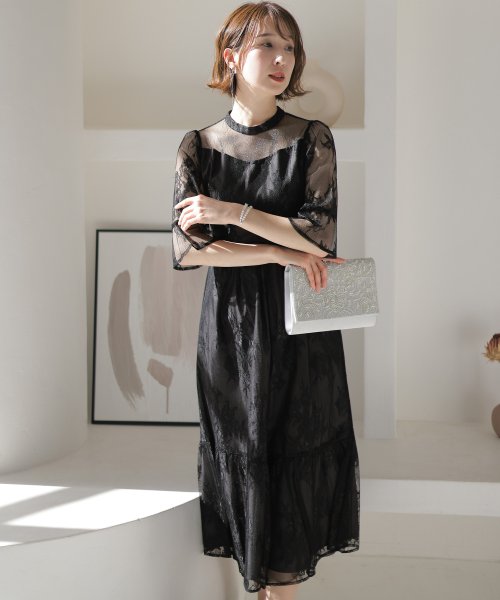 フラワーレース×ラメチュールバックリボンワンピース 