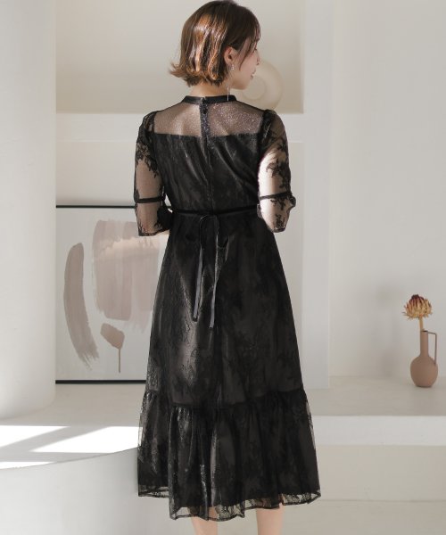 フラワーレース×ラメチュールバックリボンワンピース 