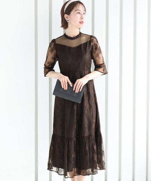 フラワーレース×ラメチュールバックリボンワンピース 