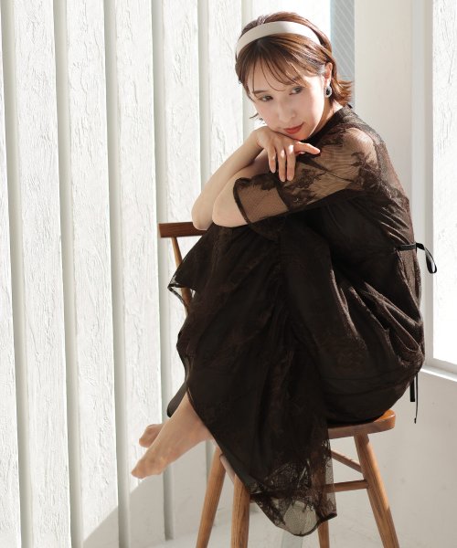 フラワーレース×ラメチュールバックリボンワンピース 