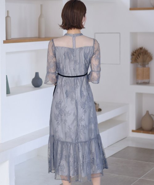フラワーレース×ラメチュールバックリボンワンピース 