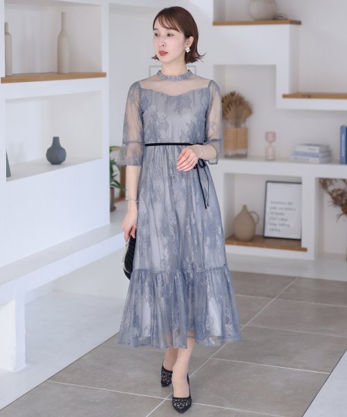フラワーレース×ラメチュールバックリボンワンピース 