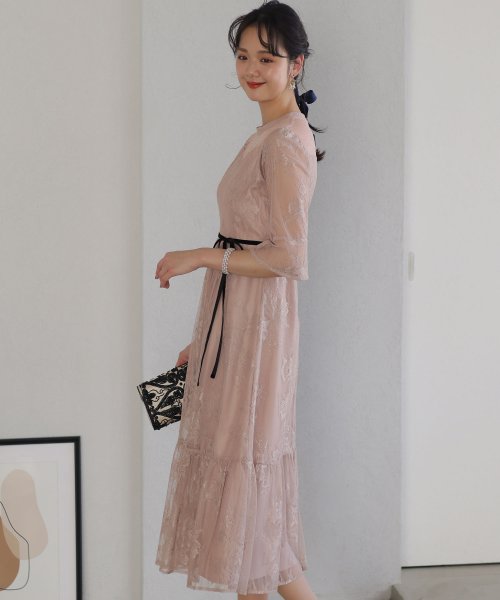 フラワーレース×ラメチュールバックリボンワンピース 