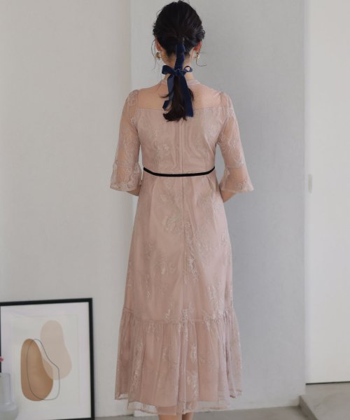 フラワーレース×ラメチュールバックリボンワンピース 