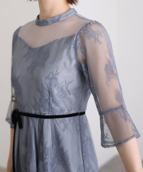 フラワーレース×ラメチュールバックリボンワンピース 