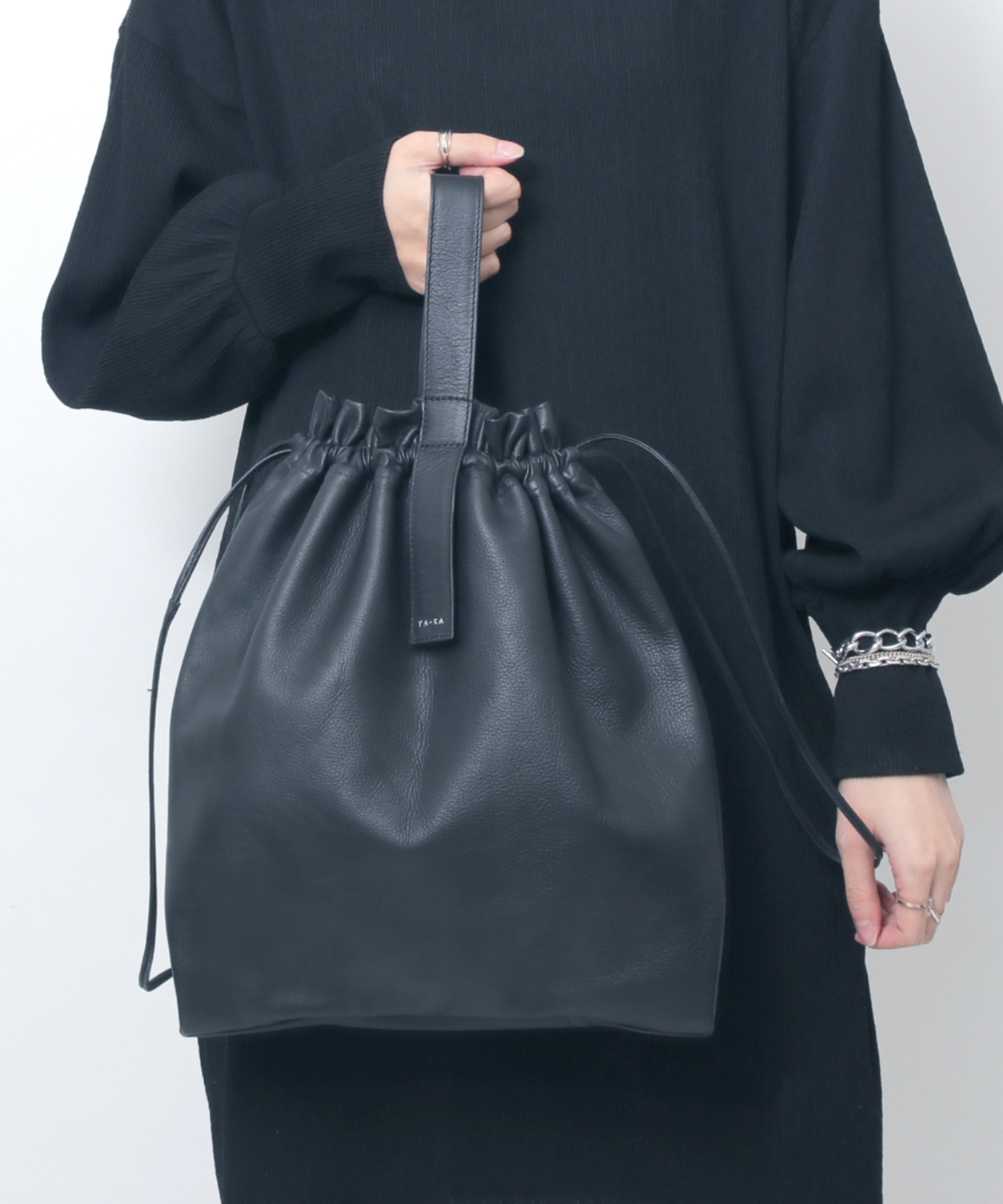 YArKA/ヤーカ】real leather drawstring tote & hand bag [bdbd2