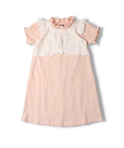 Crescent(クレセント)/【子供服】 crescent (クレセント) レース配色無地半袖ワンピース 80cm～130cm N40314/img01