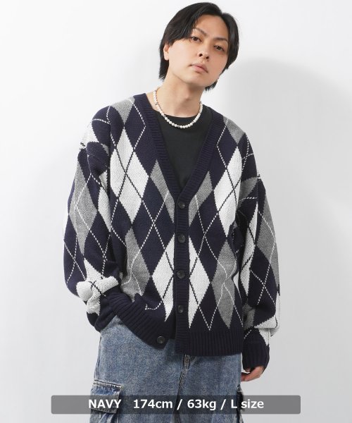 1111clothing(ワンフォークロージング)/ニットカーディガン メンズ カーディガン レディース アーガイル ニット セーター カーデ 長袖 オーバーサイズ 厚手 ビッグシルエット 大きいサイズ/img12