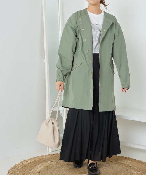 【OMNES】撥水加工フィッシュテール ノーカラーコート 人気・おすすめ｜使いやすい・旅行におすすめ 品質保証 全国発送 日本国内発送・最短翌日お届け