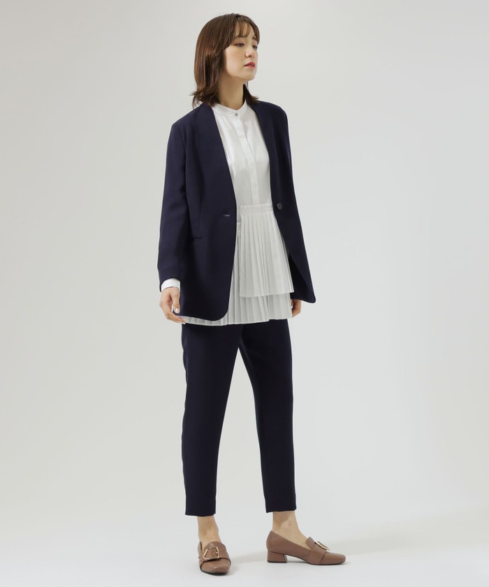 NAVY】【洗えるセットアップ】ノーカラージャケット - edu.sltc.ac.lk