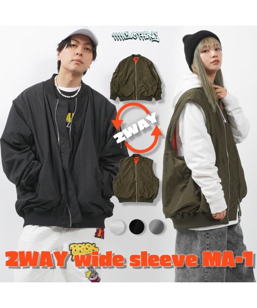 1111clothing(ワンフォークロージング)/MA－1 メンズ フライトジャケット レディース ライトアウター ブルゾン 2WAY ジャケット アウター 長袖 ミリタリー ベスト オーバーサイズ/img01