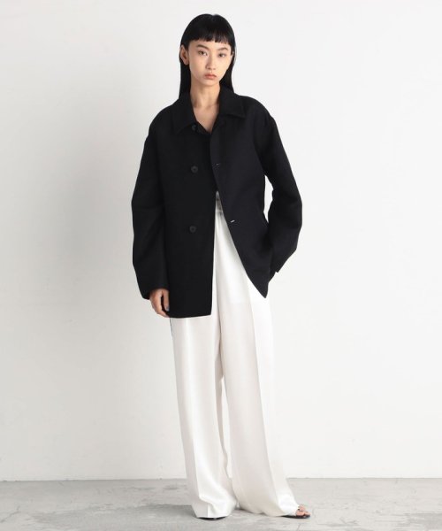 ウールリネン ダブルフェイスリバーコート 