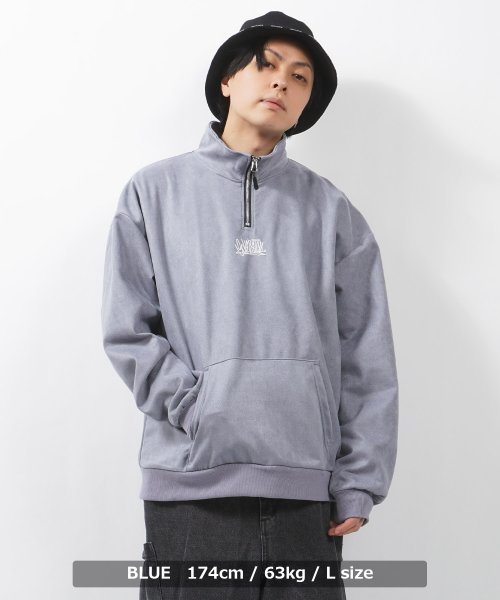 1111clothing(ワンフォークロージング)/ハーフジップ トレーナー メンズ オーバーサイズ スウェット レディース ビッグシルエット トップス 長袖 プルオーバー ワンポイント 刺繍 大きいサイズ 韓国/img08