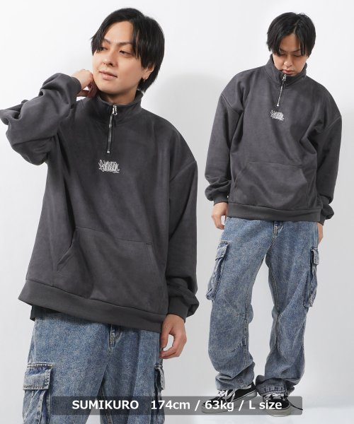 1111clothing(ワンフォークロージング)/ハーフジップ トレーナー メンズ オーバーサイズ スウェット レディース ビッグシルエット トップス 長袖 プルオーバー ワンポイント 刺繍 大きいサイズ 韓国/img13