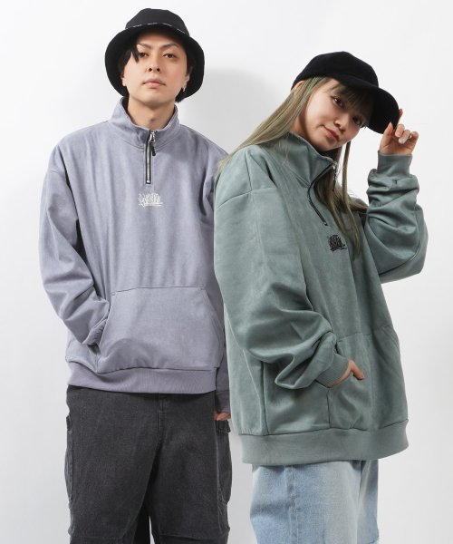 1111clothing(ワンフォークロージング)/ハーフジップ トレーナー メンズ オーバーサイズ スウェット レディース ビッグシルエット トップス 長袖 プルオーバー ワンポイント 刺繍 大きいサイズ 韓国/img15