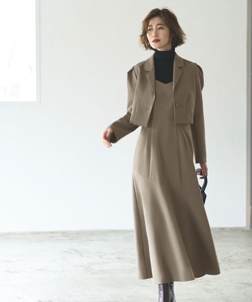 クロップドテーラードジャケット＆マーメイドワンピーススーツ「SU1189」 ジャケット ワンピース スタイルアップを叶えてくれます 軽やかに揺れるマーメイドラインのジャンパースカート 7号 9号 11号 13号 15号 95％　ポリウレタン