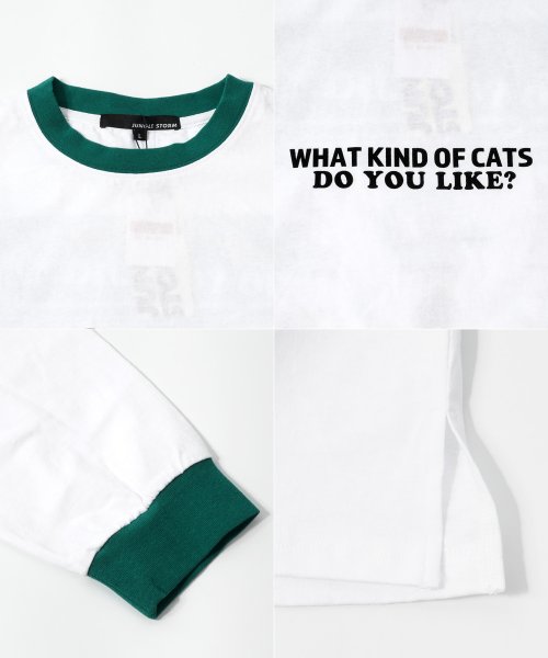 1111clothing(ワンフォークロージング)/ロンT メンズ 長袖tシャツ レディース リンガー 長袖 tシャツ 猫 ネコ キャット バックプリント オーバーサイズ トップス カットソー 大きいサイズ 韓国/img04