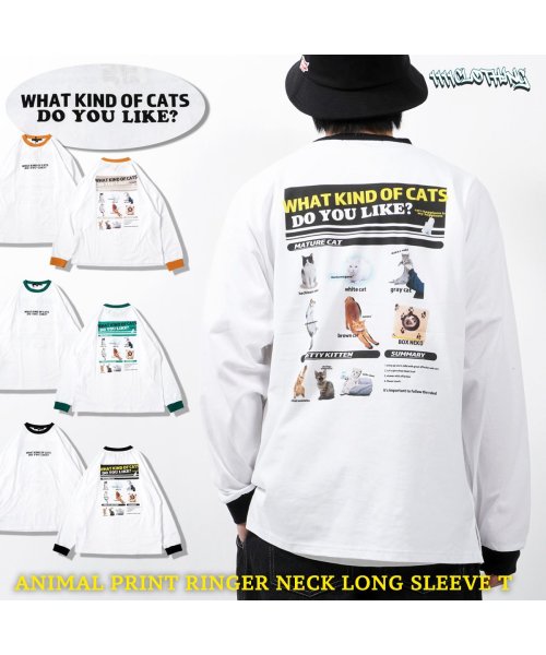 1111clothing(ワンフォークロージング)/ロンT メンズ 長袖tシャツ レディース リンガー 長袖 tシャツ 猫 ネコ キャット バックプリント オーバーサイズ トップス カットソー 大きいサイズ 韓国/img16
