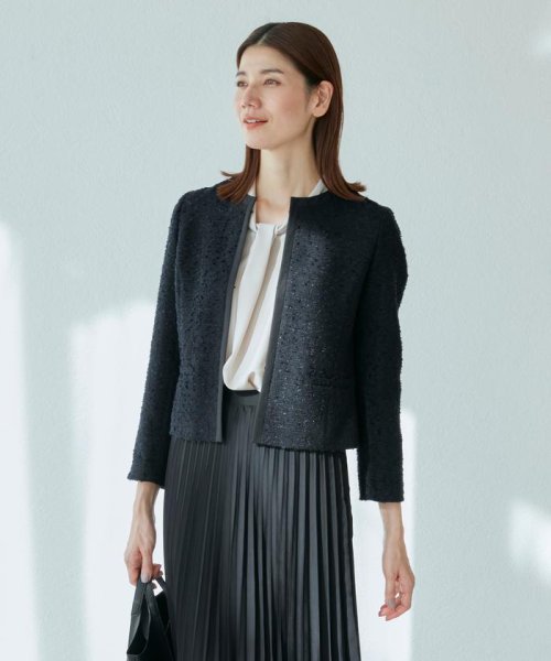 《大きいサイズ》ノーカラーツイードジャケット《ROBE SUPERIOR CLOSET》 SUPERIOR ROBE CLOSET/ローブスーペリアクローゼット