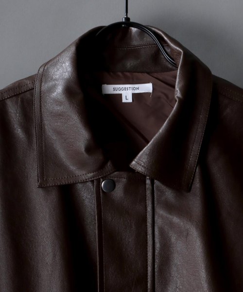 SITRY(SITRY)/【SITRY】synthetic leather Big jacket/フェイクレザー ビッグジャケット メンズ レディース ブルゾン アウター ジャケット/img01