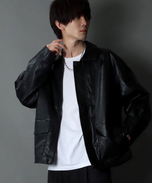 SITRY(SITRY)/【SITRY】synthetic leather Big jacket/フェイクレザー ビッグジャケット メンズ レディース ブルゾン アウター ジャケット/img12