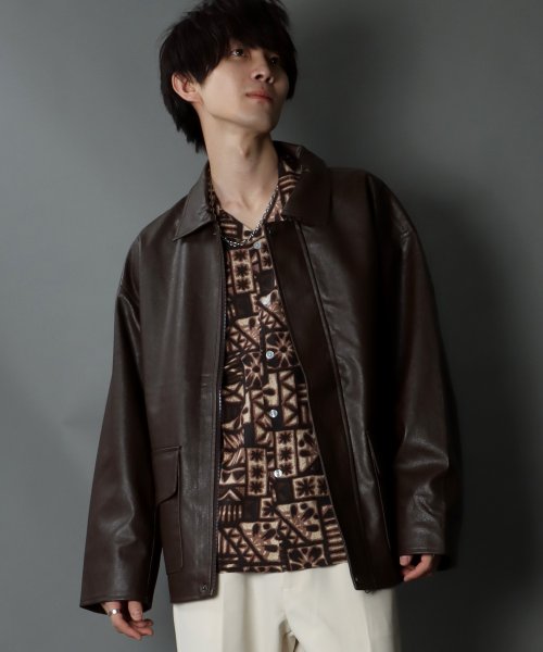 SITRY(SITRY)/【SITRY】synthetic leather Big jacket/フェイクレザー ビッグジャケット メンズ レディース ブルゾン アウター ジャケット/img13