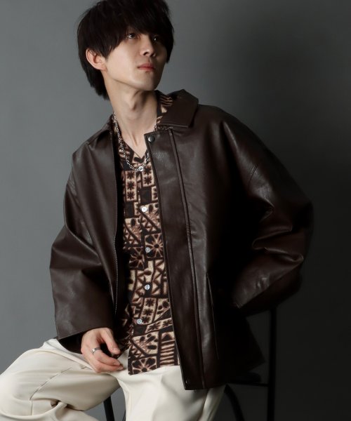 SITRY(SITRY)/【SITRY】synthetic leather Big jacket/フェイクレザー ビッグジャケット メンズ レディース ブルゾン アウター ジャケット/img14