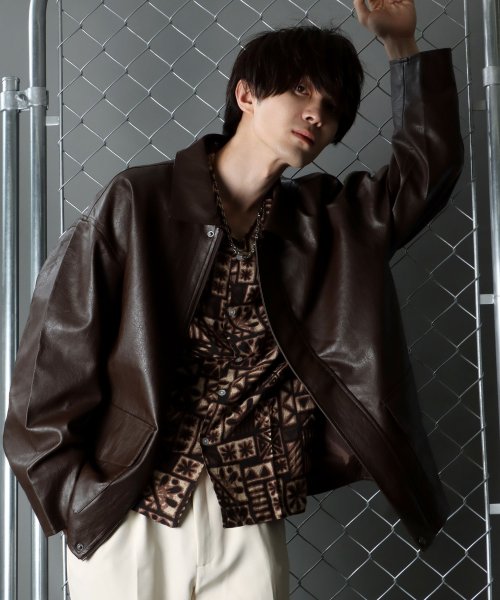 SITRY(SITRY)/【SITRY】synthetic leather Big jacket/フェイクレザー ビッグジャケット メンズ レディース ブルゾン アウター ジャケット/img19
