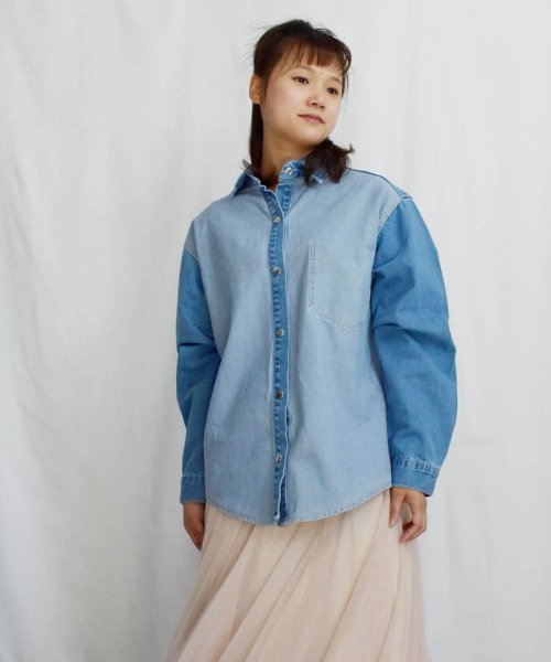 ARGO TOKYO(アルゴトウキョウ)/Switching Denim Shirt 23040 切り替えデニムシャツ　切り替えデニム　デニムシャツ　シャツ　ブラウス　コットンシャツ　春　秋　冬　トップ/img15