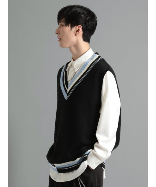 ケーブル柄切替 Vネック ニットベスト 人気・おすすめ｜使いやすい・旅行におすすめ 品質保証 全国発送 日本国内発送・最短翌日お届け