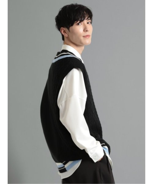 ケーブル柄切替 Vネック ニットベスト 人気・おすすめ｜使いやすい・旅行におすすめ 品質保証 全国発送 日本国内発送・最短翌日お届け