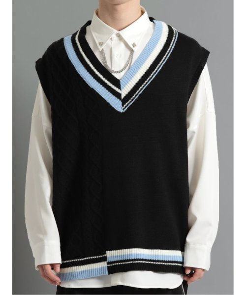 ケーブル柄切替 Vネック ニットベスト 人気・おすすめ｜使いやすい・旅行におすすめ 品質保証 全国発送 日本国内発送・最短翌日お届け