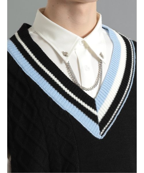 ケーブル柄切替 Vネック ニットベスト 人気・おすすめ｜使いやすい・旅行におすすめ 品質保証 全国発送 日本国内発送・最短翌日お届け