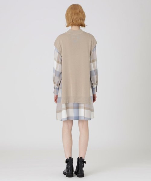 クレストブリッジチェックエアリーツイルベストコンビワンピース 