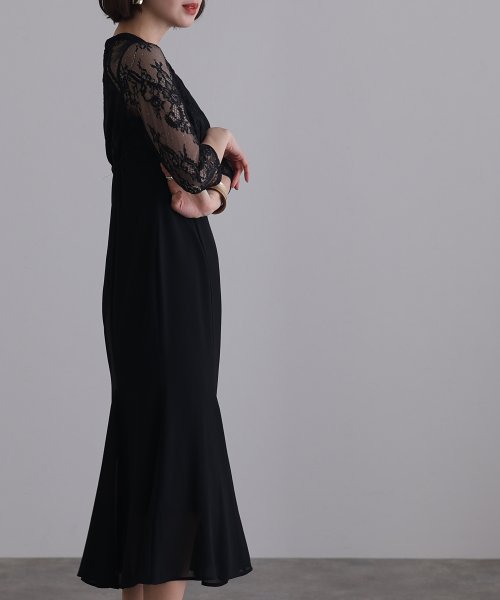 レースハイウエスト切替えマーメイドワンピース 