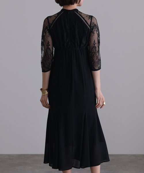 レースハイウエスト切替えマーメイドワンピース 