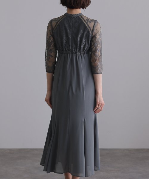 レースハイウエスト切替えマーメイドワンピース 