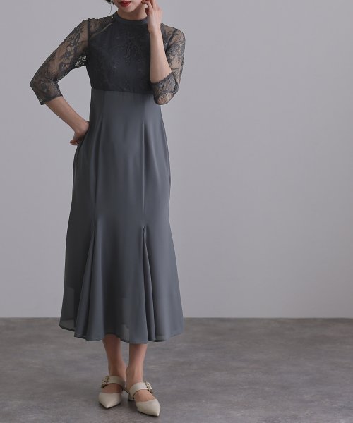 レースハイウエスト切替えマーメイドワンピース 