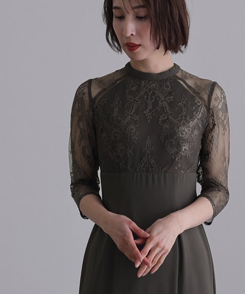 レースハイウエスト切替えマーメイドワンピース 