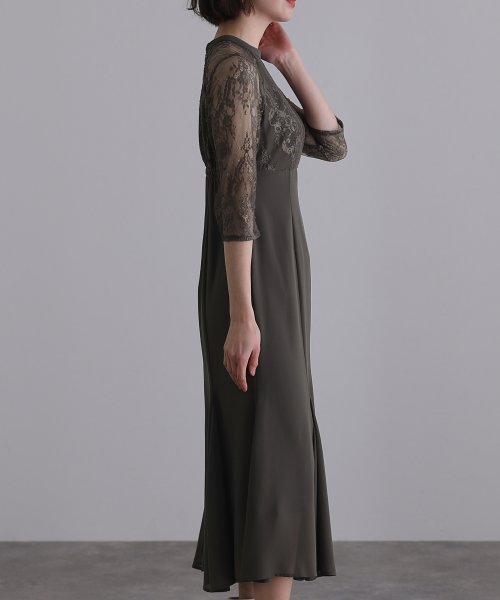 レースハイウエスト切替えマーメイドワンピース 