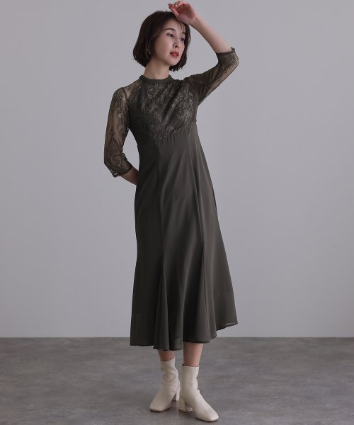 レースハイウエスト切替えマーメイドワンピース 