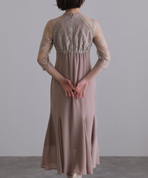 レースハイウエスト切替えマーメイドワンピース 