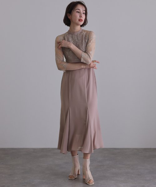 レースハイウエスト切替えマーメイドワンピース 