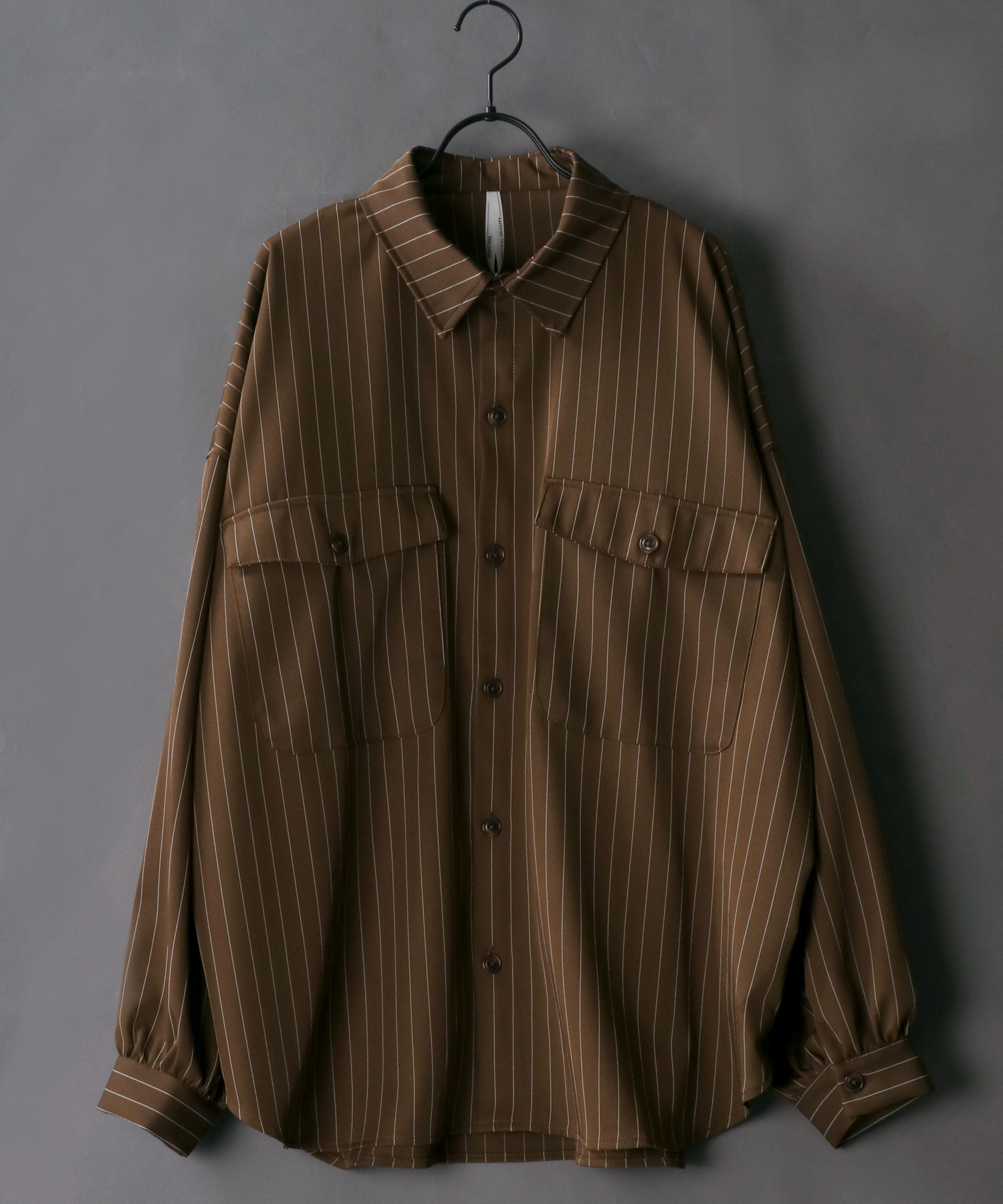 セール】【SITRY】Balloon Sleeve Oversize Striped Shirt/バルーン
