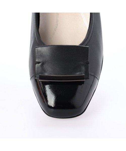 【3E】ローヒールスクエアパンプス 3E 本革